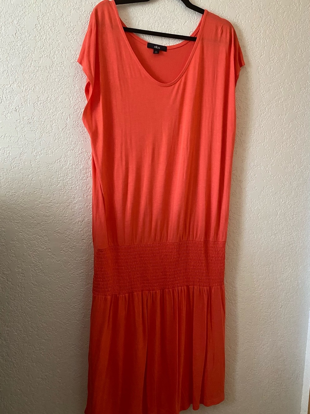 Ellos Coral Scoop-Neck Boho Chic 20s Style Midi Cap Sleeve Dress Size L